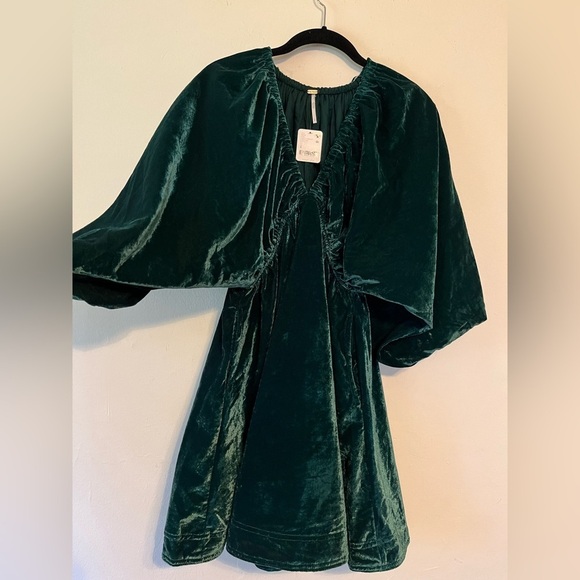 Free People Portia Velvet Mini Dress Babydoll Dress Cocktail Green NWT size S - Picture 6 of 8